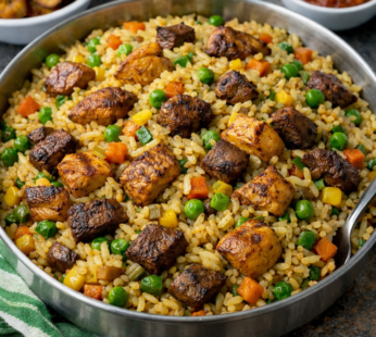 Nigerian Fried Rice with Chicken & Beef